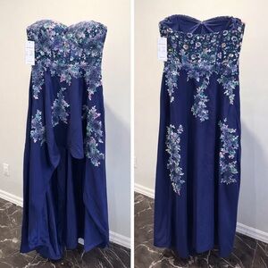 BASIX Black Label Floral Sequin Applique Bustier High Low Dress 12